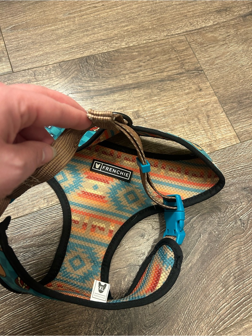Frenchie Teal Western Print Dog Harness - Picture 2 of 2